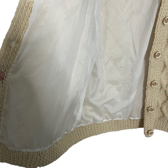 Neutral cable knit handknit lined wool cardigan size M - Picture 4 of 6